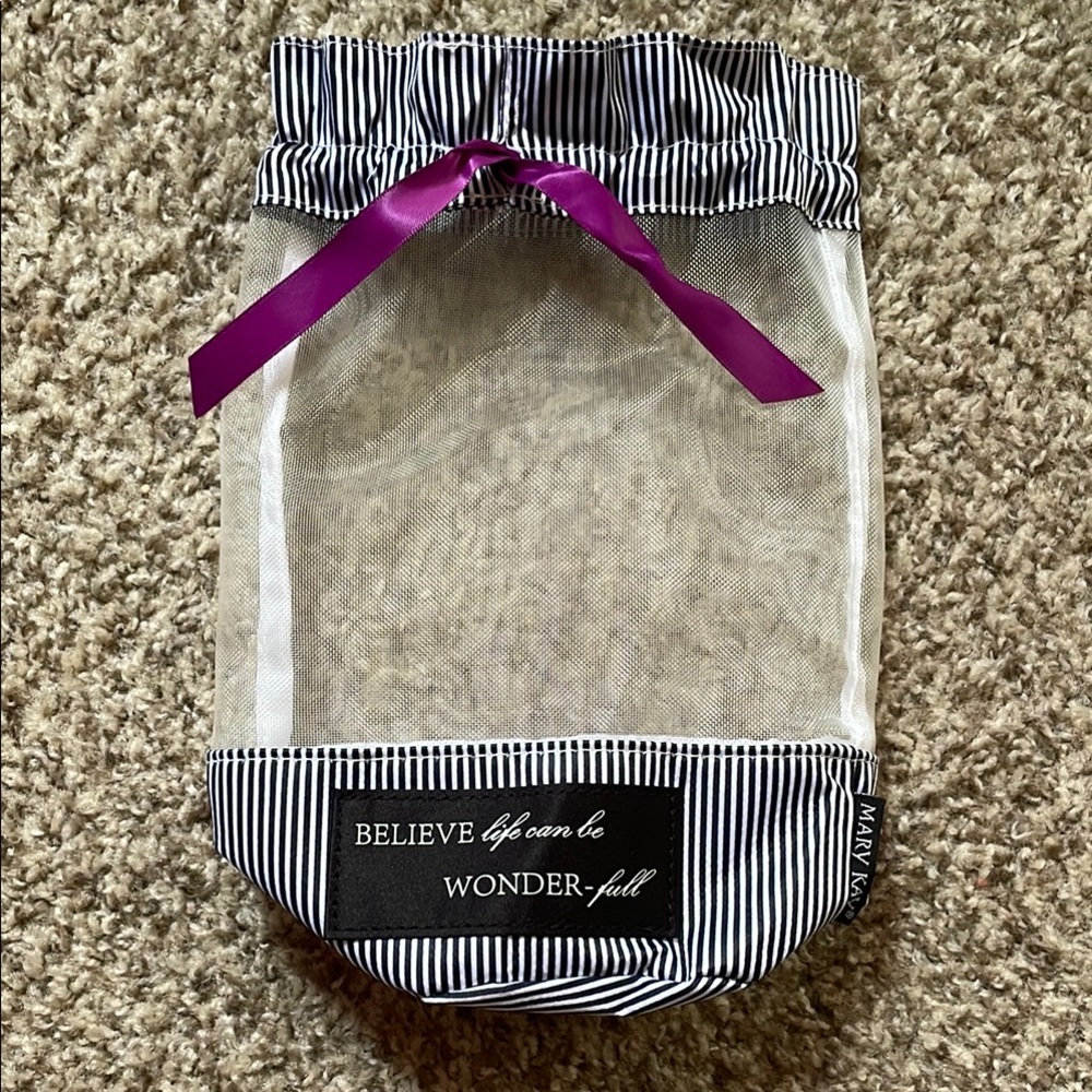 Mary Kay Striped Mesh Bag with Purple Ribbon